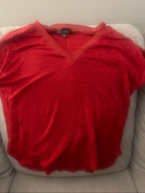 Elliott Lauren Bright Red V-Neck Short Sleeve Top